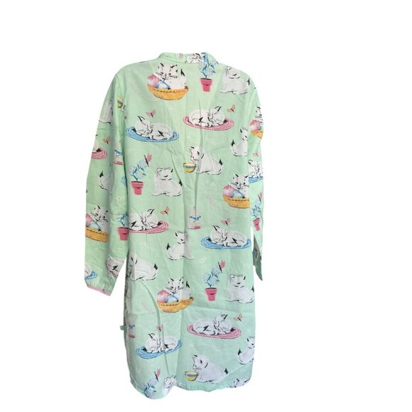 Nick & Nora Mint Green Long Sleeve Nightshirt With Cat Print & Mandarin Collar - Picture 6 of 12